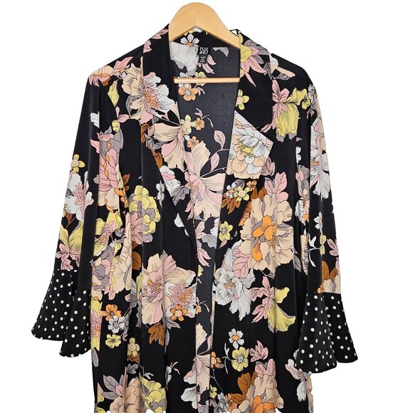 ROZ & ALI Floral Kimono Womans 3X Ruffled Polka Dot Sleeves Open Front NO BELT - Picture 2 of 9